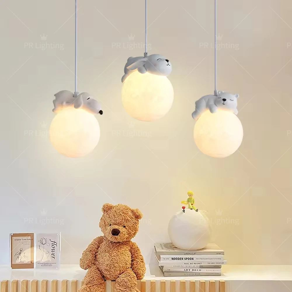 lumière suspendue animaux blanc gris rose bébé moderne minimaliste