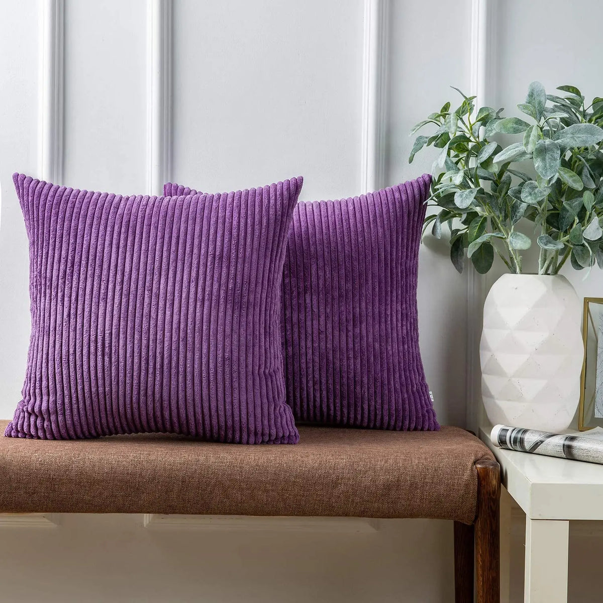 housse coussin velours côtelé orange rayé décorative canapé salon moderne zip invisible textile doux
