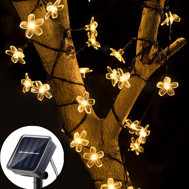 guirlandes lumineuses solaires led fleurs cerisier blanc multicolore extérieures imperméables