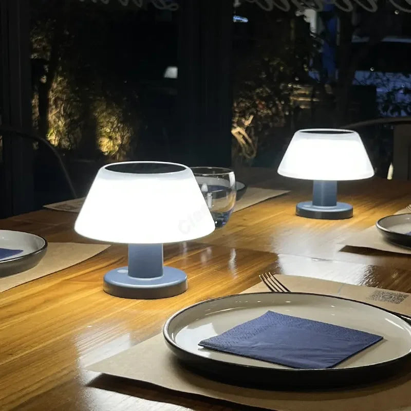 lampe solaire moderne table gris blanc rechargeable led jardinextérieur abs ip65 neutralwhite