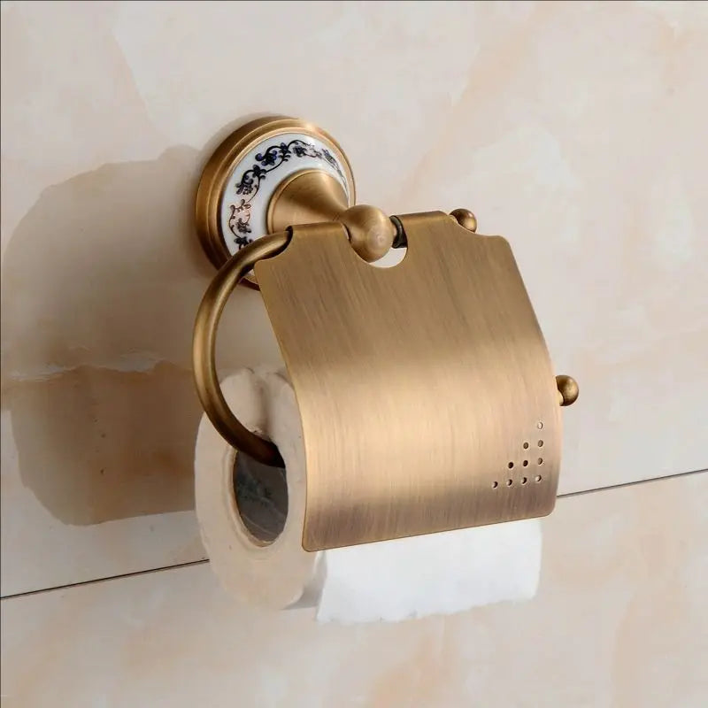 ensemble quincaillerie bain or antique élégant classique porte serviettes savon gobelet papier wc