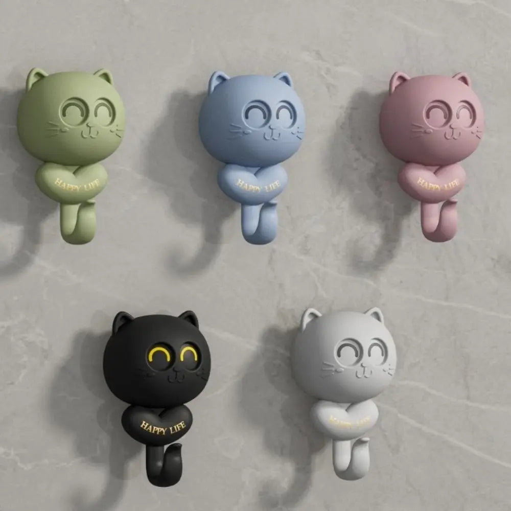 porte clés adhésifs chat happy life rose bleu vert gris noir mignon cartoon