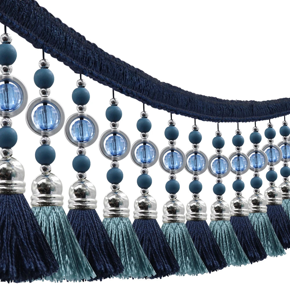 franges perlées bicolores tissu décoratif rideau bordure élégante tressées turquoise bleu rose