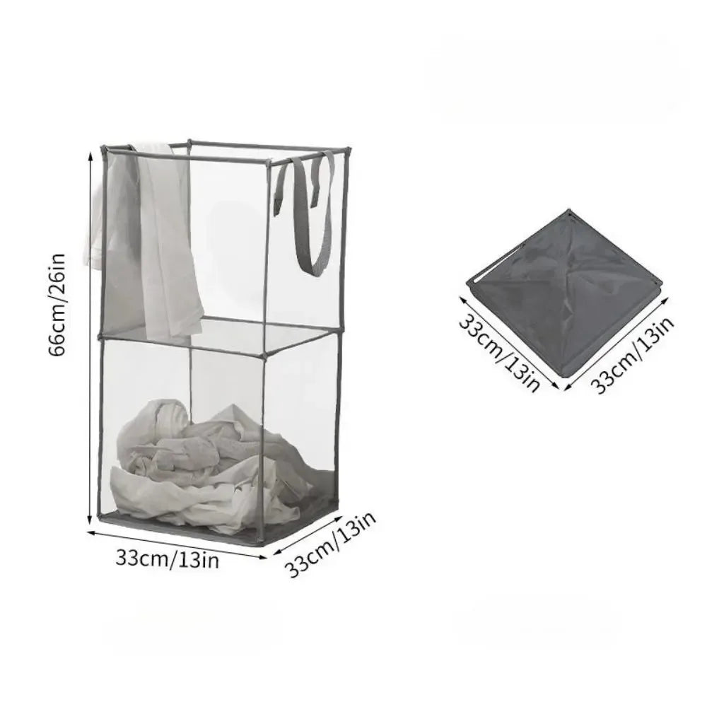 panier linge noir gris transparent maille polyestère pliable moderne poignées grande capacité