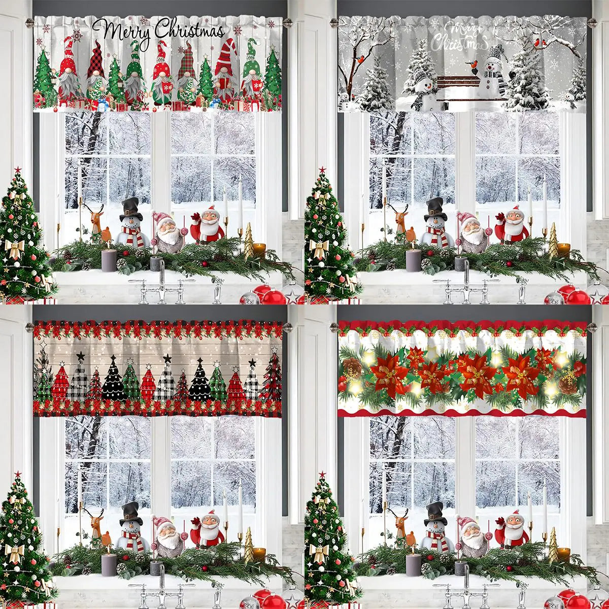rideau noël blanc motifs flocons arbres eyelets polyester opaque traditionnel