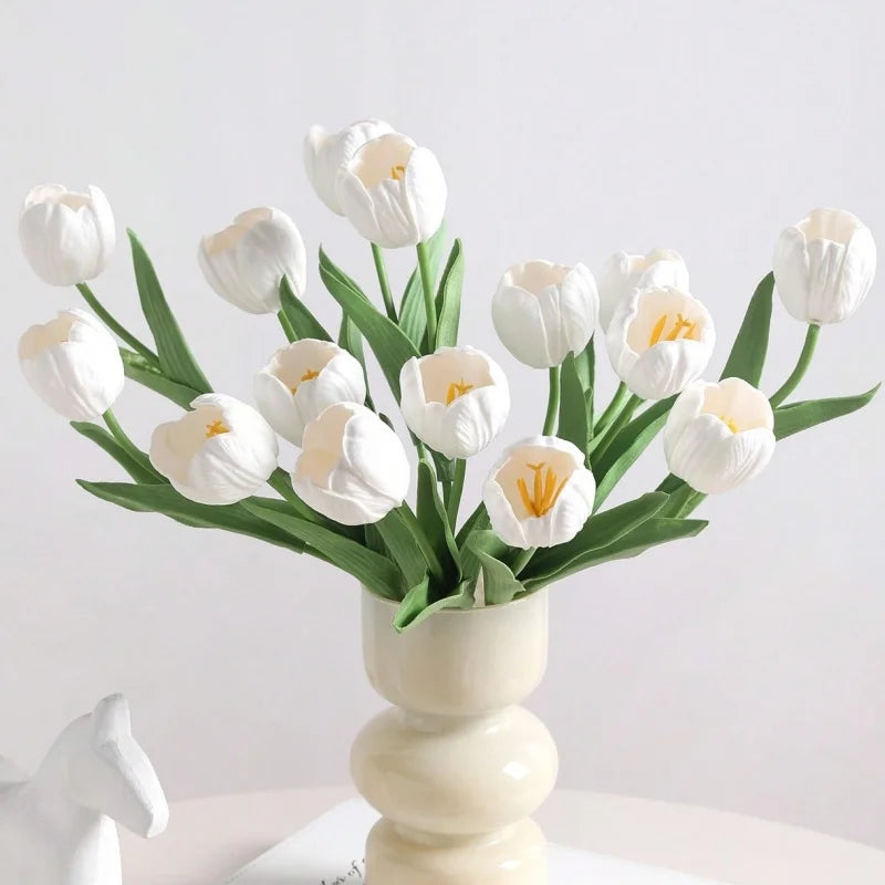 décoration intérieure moderne bouquet tulipes artificielles blanc vert 39cm mariage maison