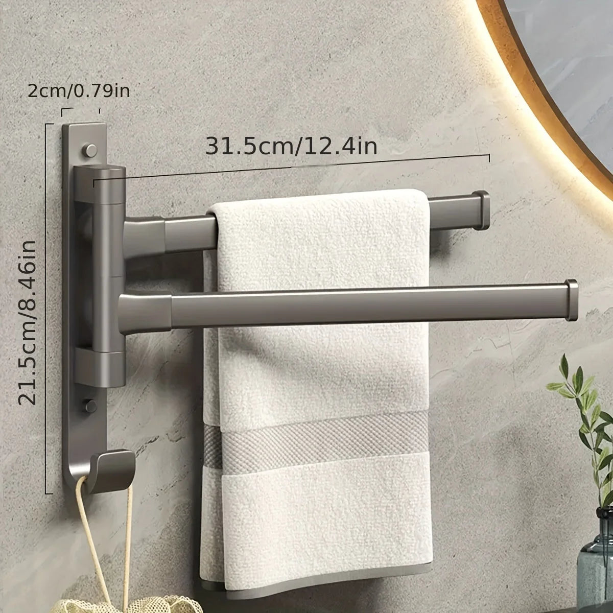 porte serviettes mural acier inoxydable gris moderne lisse pivotant salle bain pliable autoinstallation