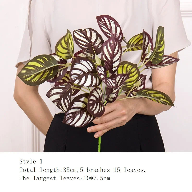 plantes artificielles vertes feuilles variées moderne decoration intérieure extérieure herbe décorative marron rouge blanc
