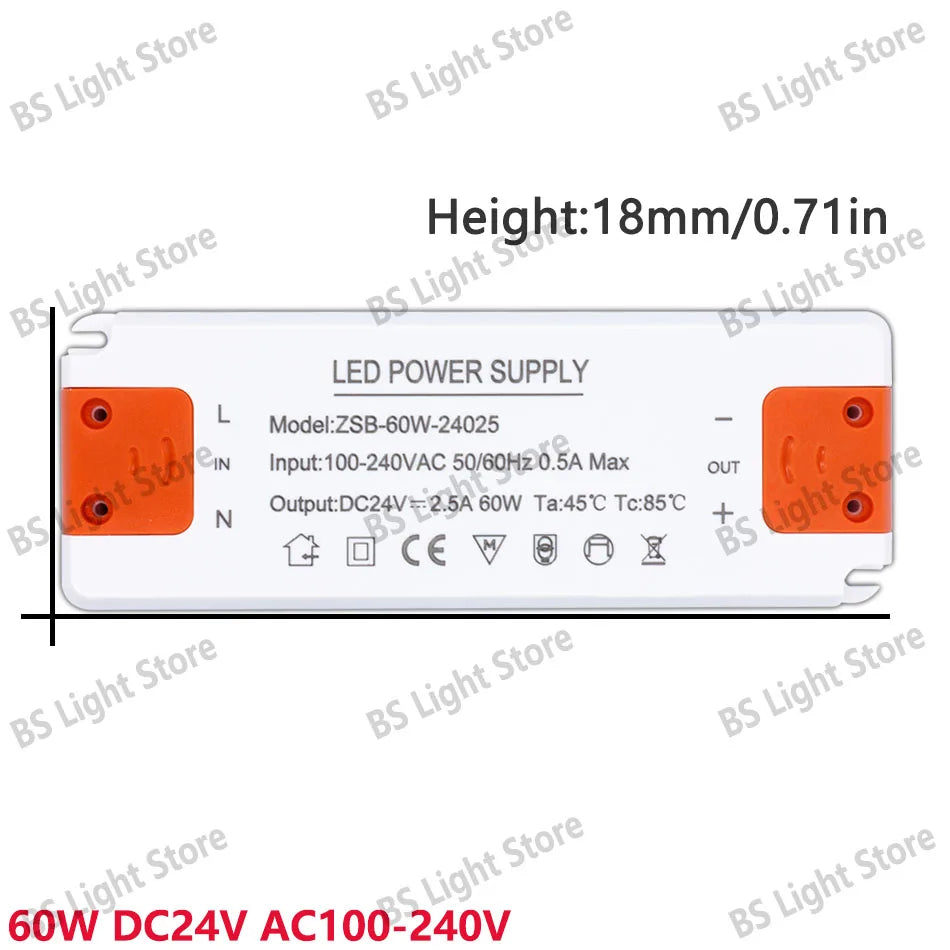alimentation led 12v 24v 100v 240v 12w 18w 24w 36w 60w 120w blanc or