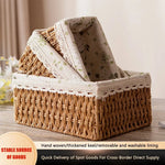 paniers rangement tissu imprimé floral dentelle rustique beige marron clair réutilisable stockage maison jouets
