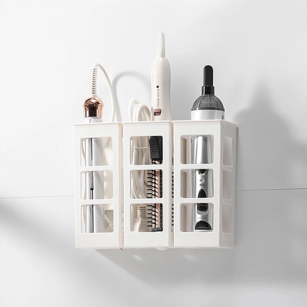 organisateur mural blanc transparent accessoires coiffure moderne salle bain adhésif multifonction
