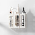organisateur mural blanc transparent accessoires coiffure moderne salle bain adhésif multifonction