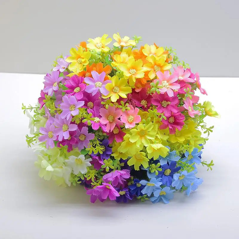 bouquet artificiel fleurs simples feuilles vertes moderne décoration intérieure opacité bleu rose jaune vert