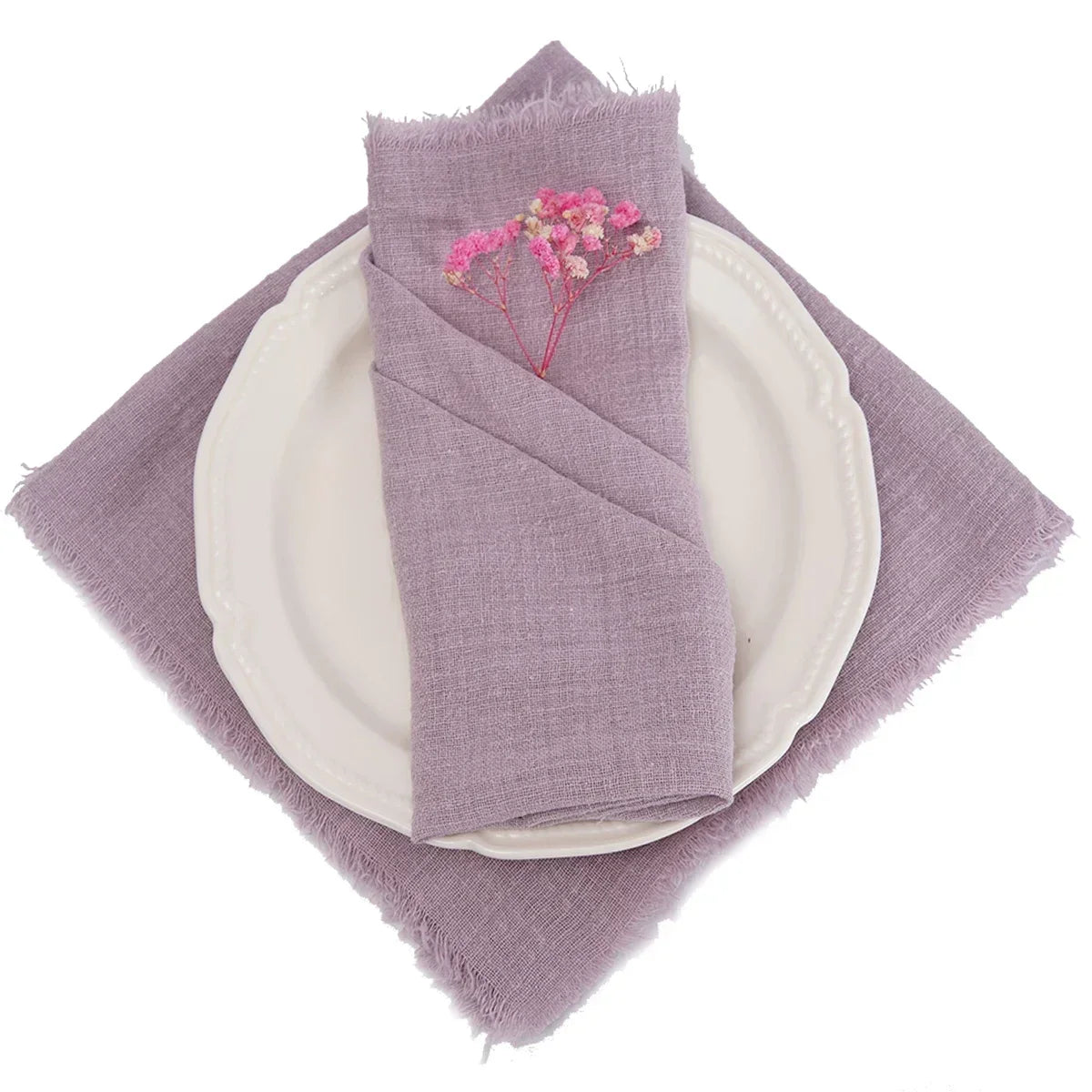 lot serviettes table coton rose franges ruban décorations mariage fête table rustique moderne
