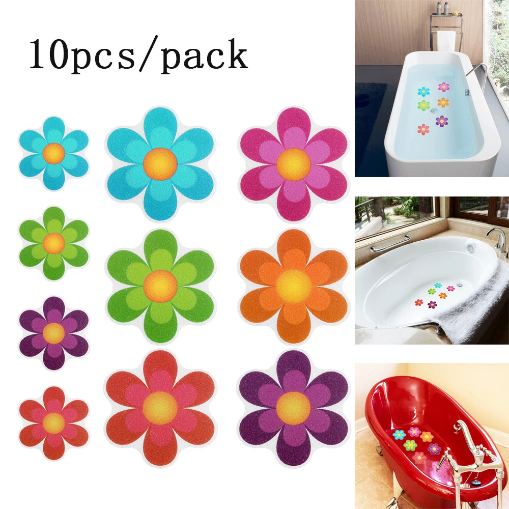 sticker anti dérapants fleurs modernes salle bain bleu vert orange rose violet éco responsable