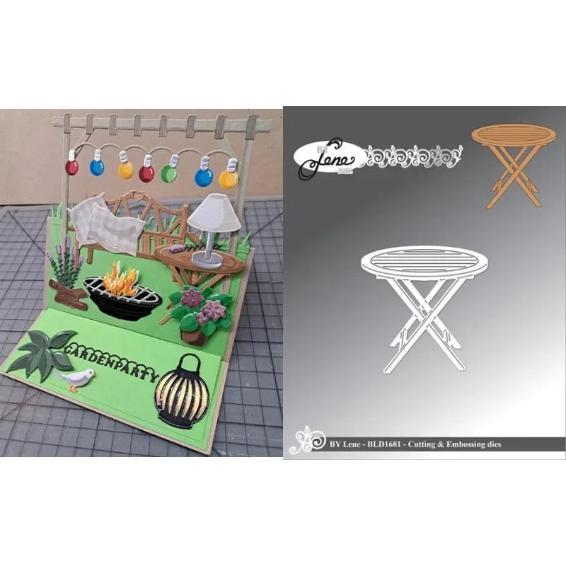 découpe papier scrapbooking fleurs bancs table chaises lanterne arbres pommes oiseaux arches végétales motifs