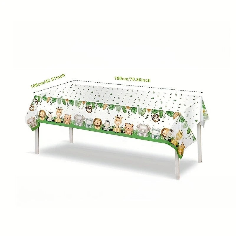 nappe rectangulaire animaux jungle décoration anniversaire éléphant girafe zèbre lion feuilles tropicales modernereuse maison