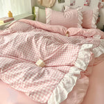 ensemble literie rose clair carreaux doux romantique housses ultra douces 180x220cm 200x230cm