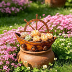 cache pot forme bateau marron rustique texture métal vieilli vintage succulentes gravierintérieur