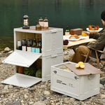 boîte rangement camping blanc bois pratique moderne empilable poignées grande capacité servant
