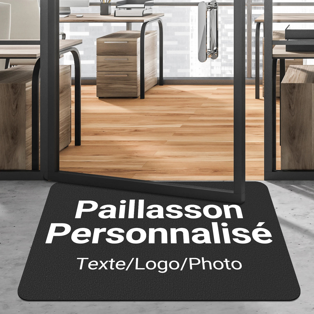 tapis antidérapant absorbant rapide sec bain moderne personnalisable porte noir texte blanc résistant