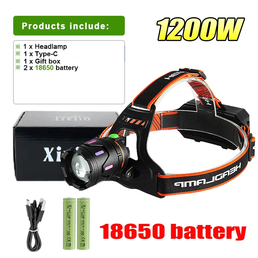 lampe frontale led rechargeable tactique hiking camping 180° bande élastique usb