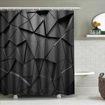 rideau douche géométrique moderne motif polygone noir gris abstrait opaque contemporain tringle métal