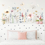 sticker mural floral multicolore illustration adhésif papillon deco maison chambre salon