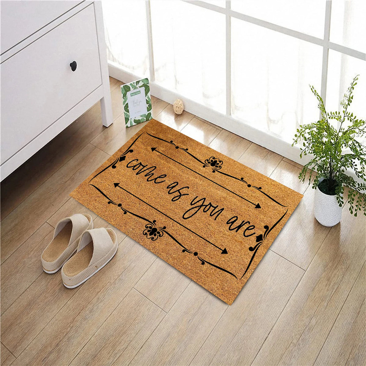 tapis d'entrée marron motif floral antidérapant résistant anti bactéries classiqueintérieurextérieur