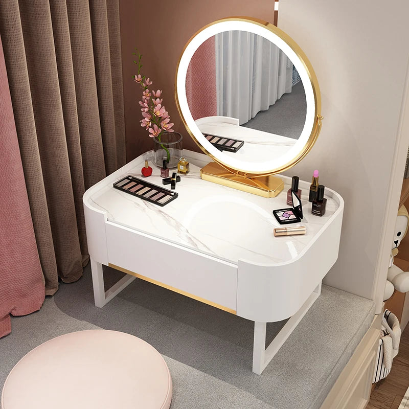 meuble maquillage blanc or marbre moderne tabouret cosmétiques 70cm 40cm 40cm pieds simples