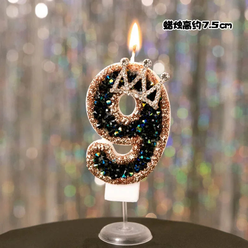 bougies anniversaire numériques or noir brillantes festives décoration pâtisserie chiffres strass transparent