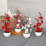 plantes artificielles branche fleurs rouge rose blanc simple feuilles pot blanc