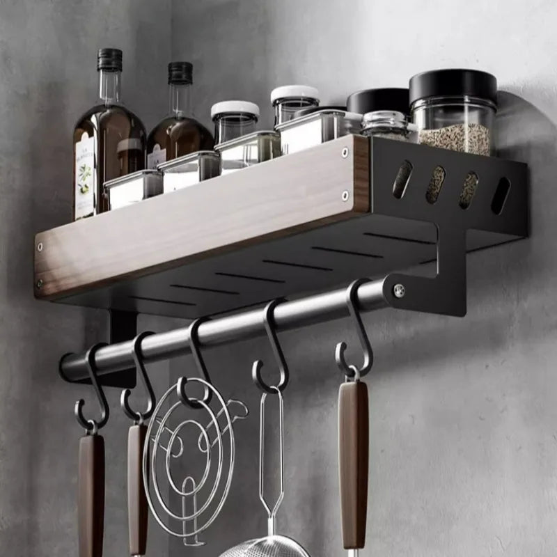 étagère murale bois marron bouteilles condiments huile d'olive moderne vis fixations rechargeable multifonctionnelle