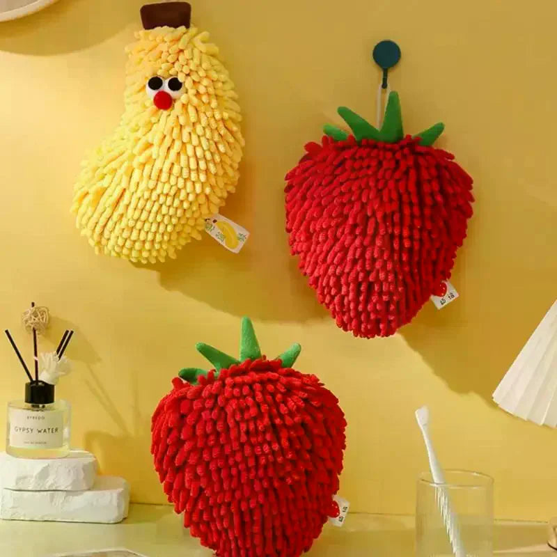 serviettes décoratives fruit forme banane fraise douces absorbantes cuisine ludiques mignonnes texturées filaments épais