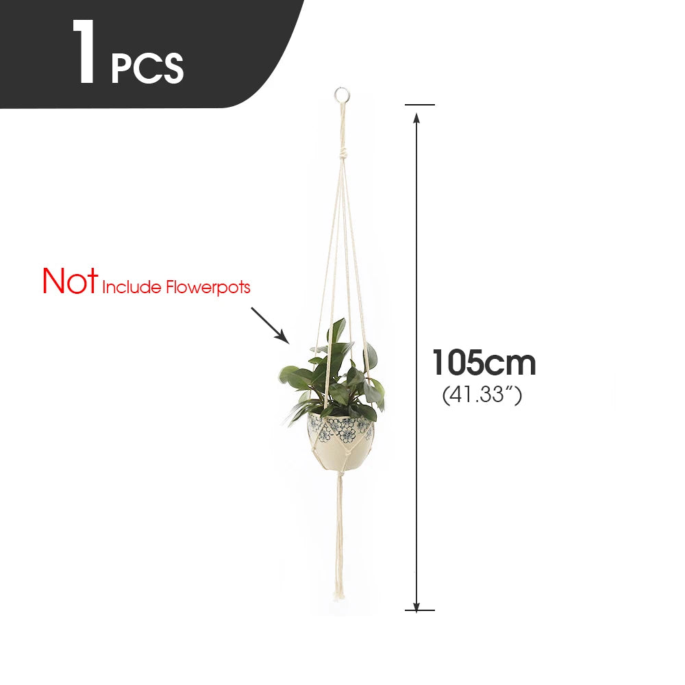 support plante suspendue macramé blanc fait main décoration jardin intérieur boho corde coton