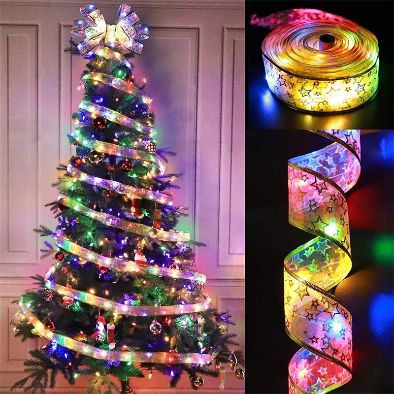 ruban lumineux multicolore étoiles dorées adhésif festif transparent vacances batteries sèches 4.5v