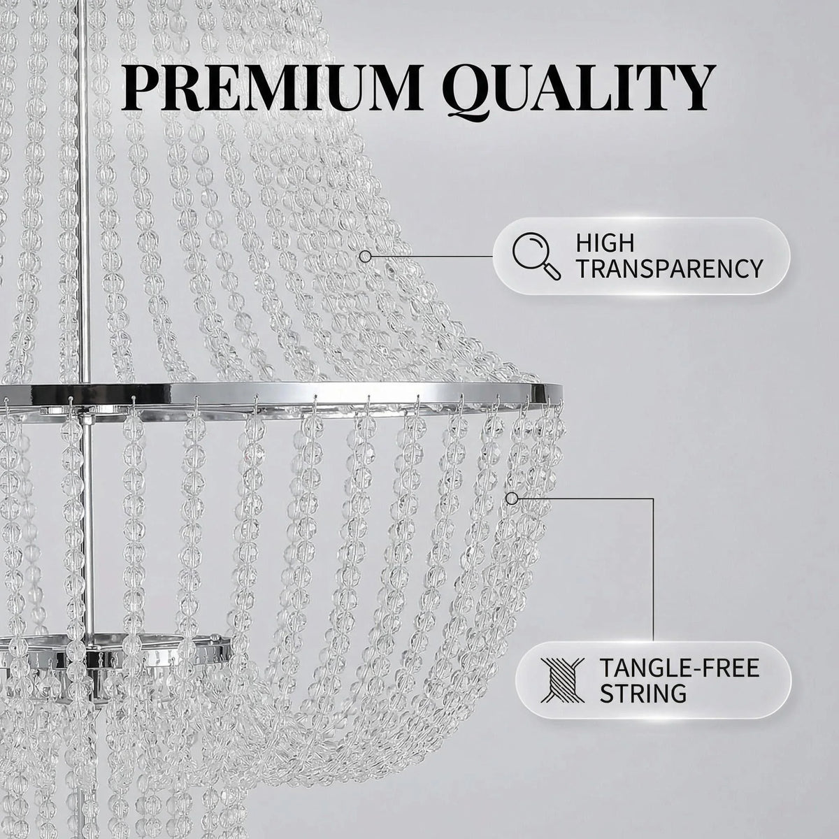 chandelier cristal transparent argenté élégant luxueux baroque suspension diametre 60cm hauteur 120cm