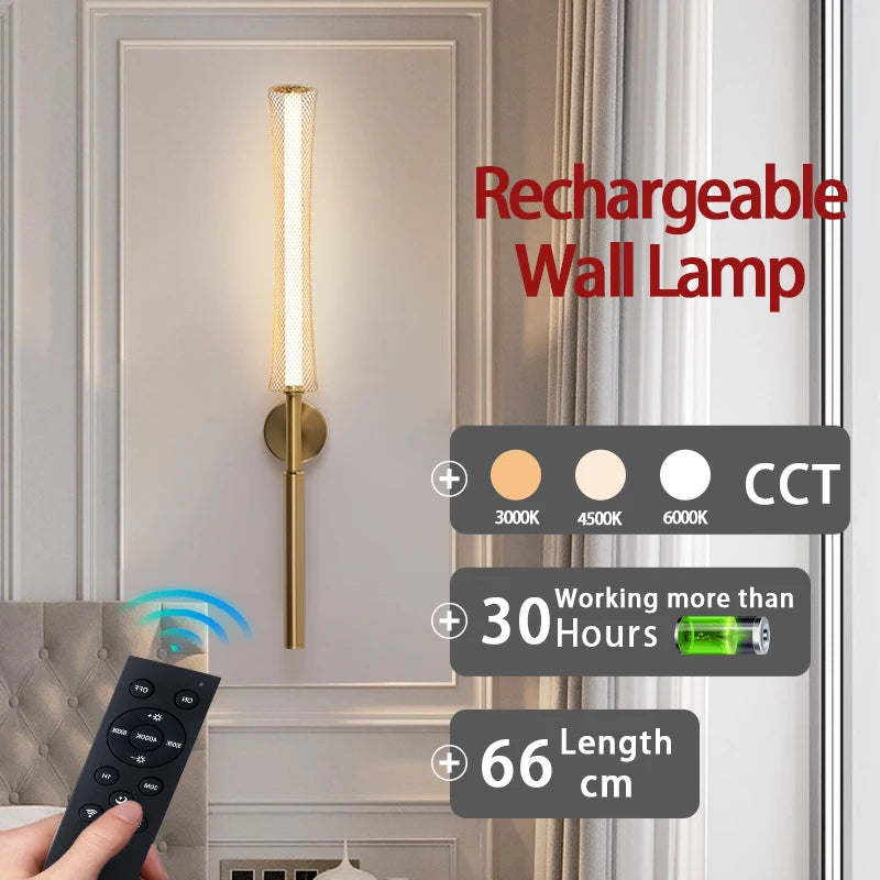 lampe murale rechargeable or noir maille métallique moderne interrupteur tactile câble usb télécommande 66cm