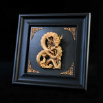 Sculpture dragon or noir relief géométrique artisanal traditionnel 125x125mm