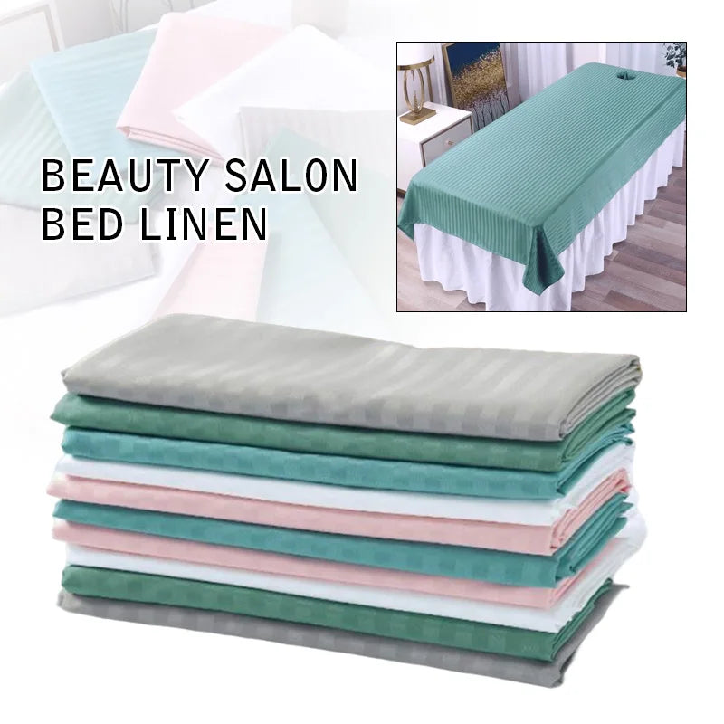 drap lit salon beauté blanc vert gris rose rayures horizontales coton confortable moderne lit