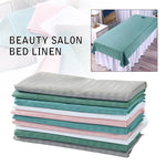 drap lit salon beauté blanc vert gris rose rayures horizontales coton confortable moderne lit