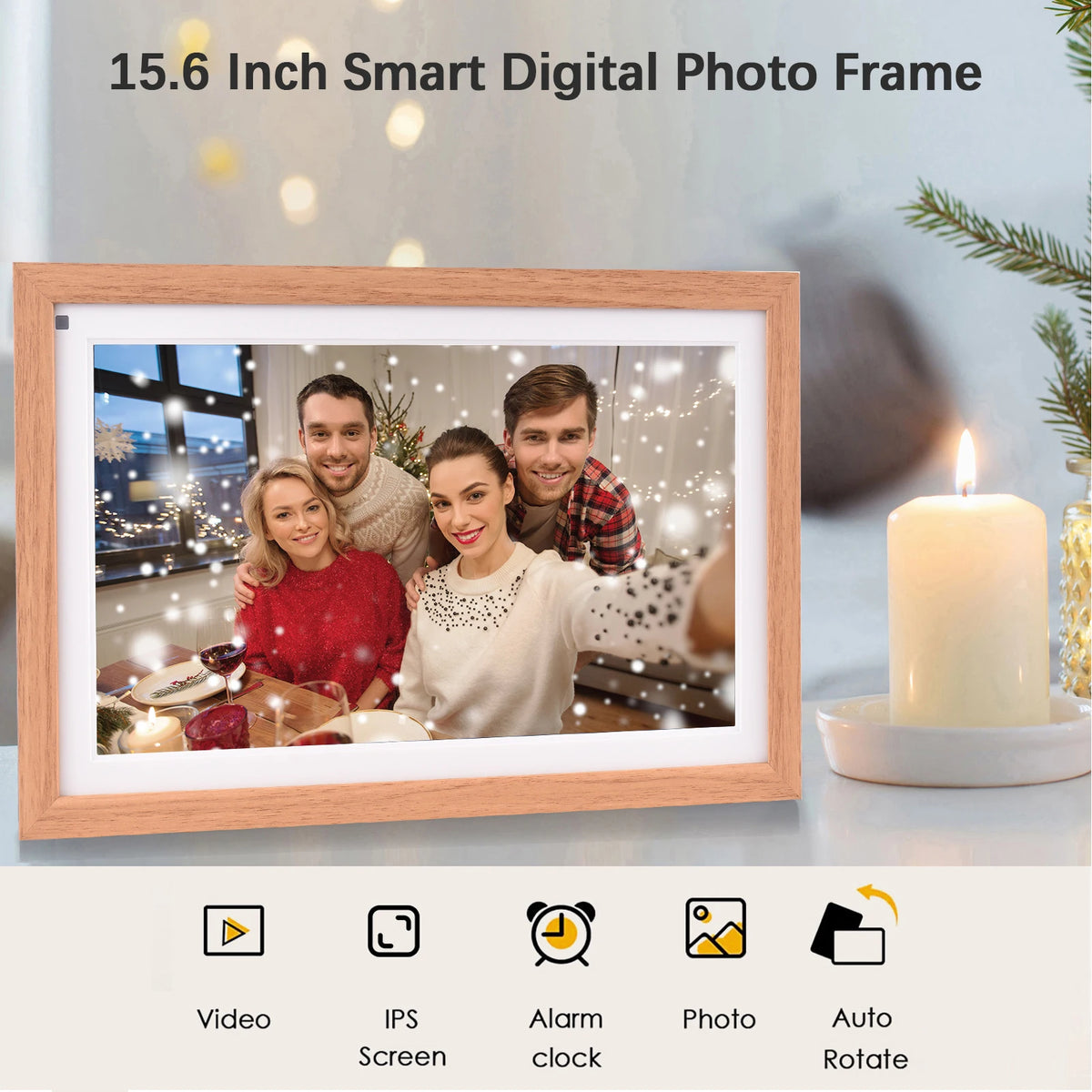 Cadre photo numérique affichant des photos de famille en mode diaporama