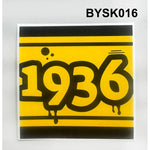 stickers pop art jaune noir blanc avion personnages hébreu logo familia depuis 2005 mur