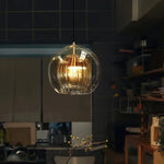 suspension lumineuse moderne transparente rayures verticales ampoule incluse câble noir chambre cuisine