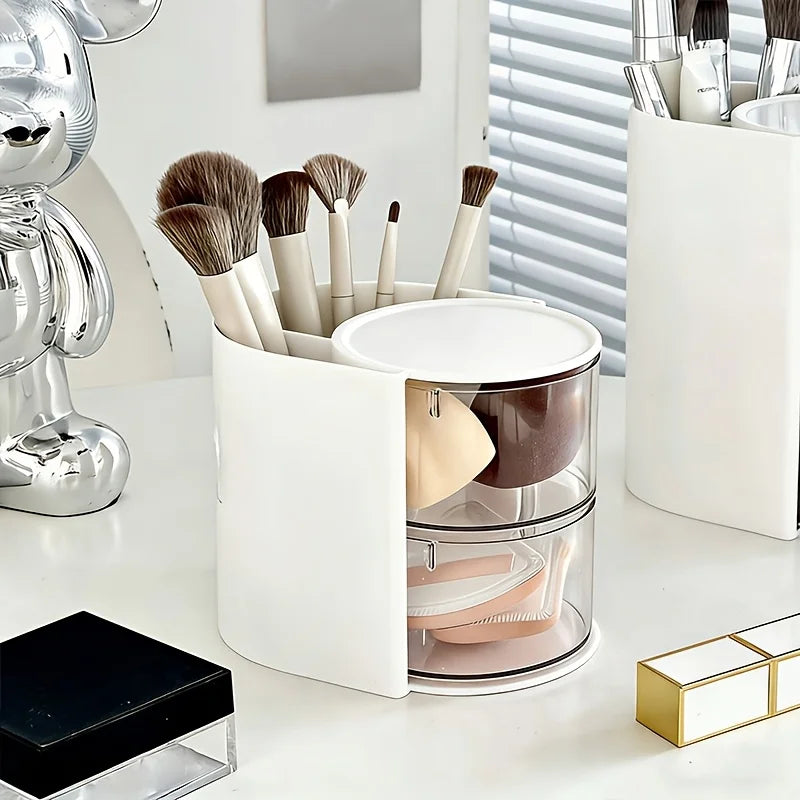 organisateur maquillage blanc transparent pinceaux produits cosmétiques étages réutilisable moderne minimaliste