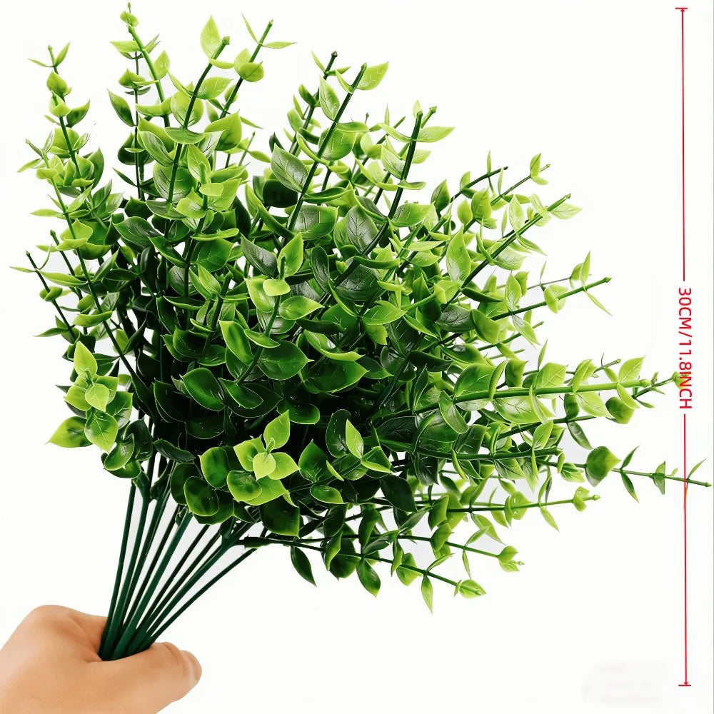 décoration intérieure buissons artificiels feuilles eucalyptus vert feuillage réaliste sans pot sans électricité