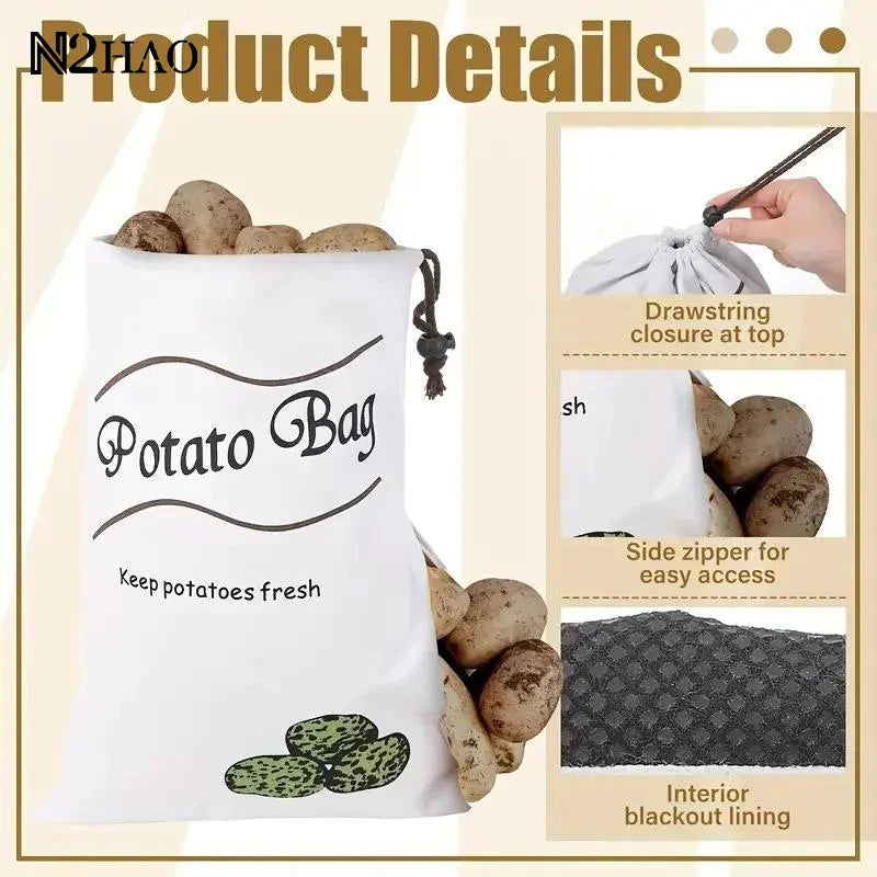 sac rangement légumes blanc imprimé fraîcheur corde nouer potatoes onions simple pratique