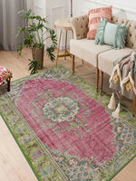 tapis rose ornements floraux motifs géométriques vintage ethnique 80x120cm