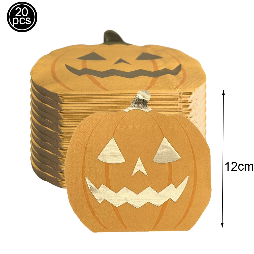 serviettes papier halloween motifs citrouille fantôme crâne main ensanglantée sorcière chauve souris cocktail