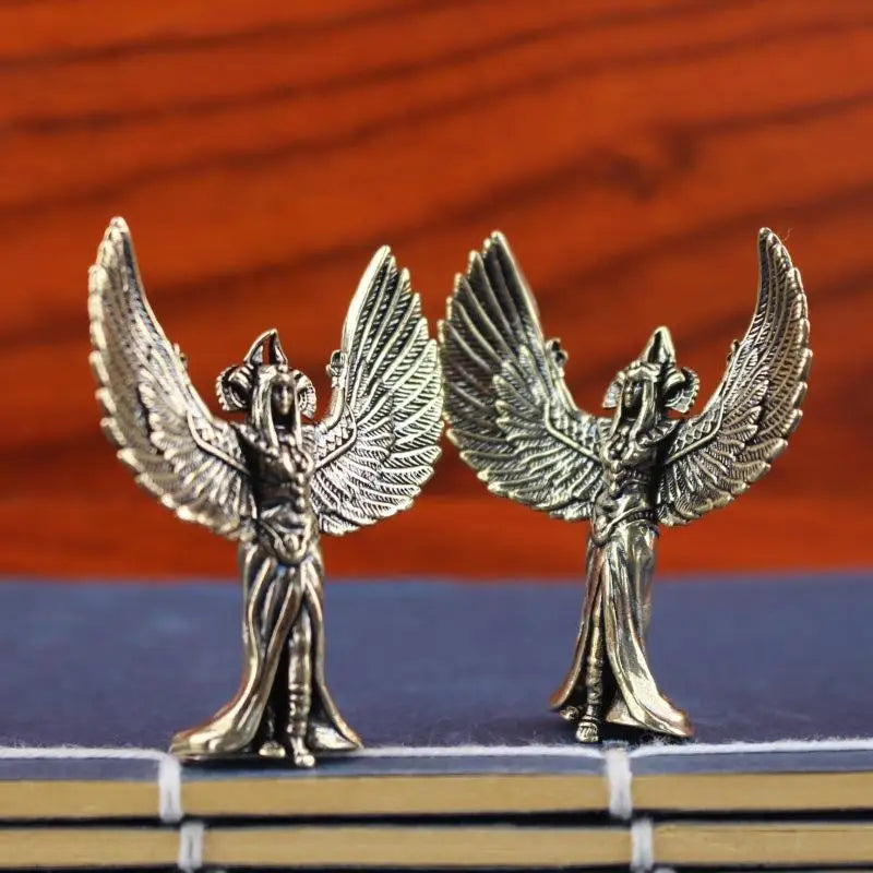 figurines angeliques resine detaillee ailes deployees antique dorure argentees